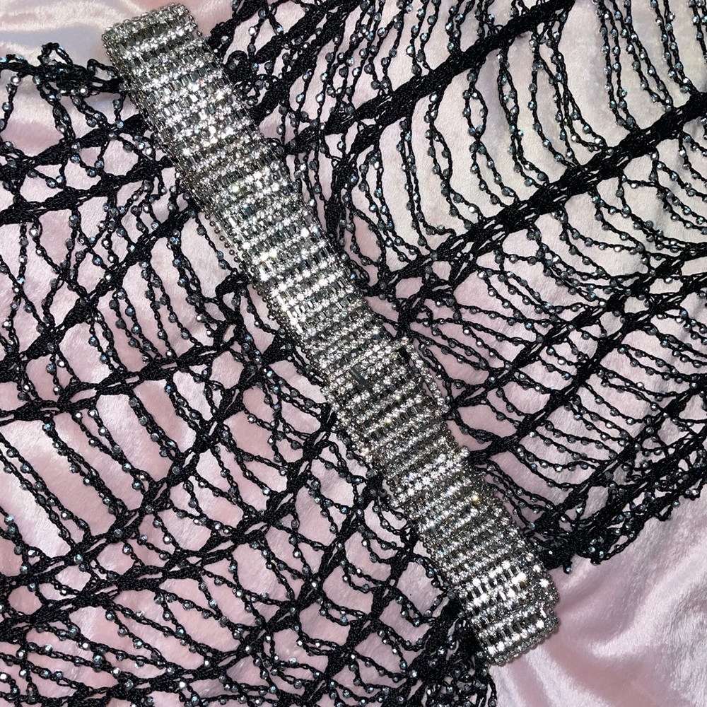 Silver bead fishnet dress
